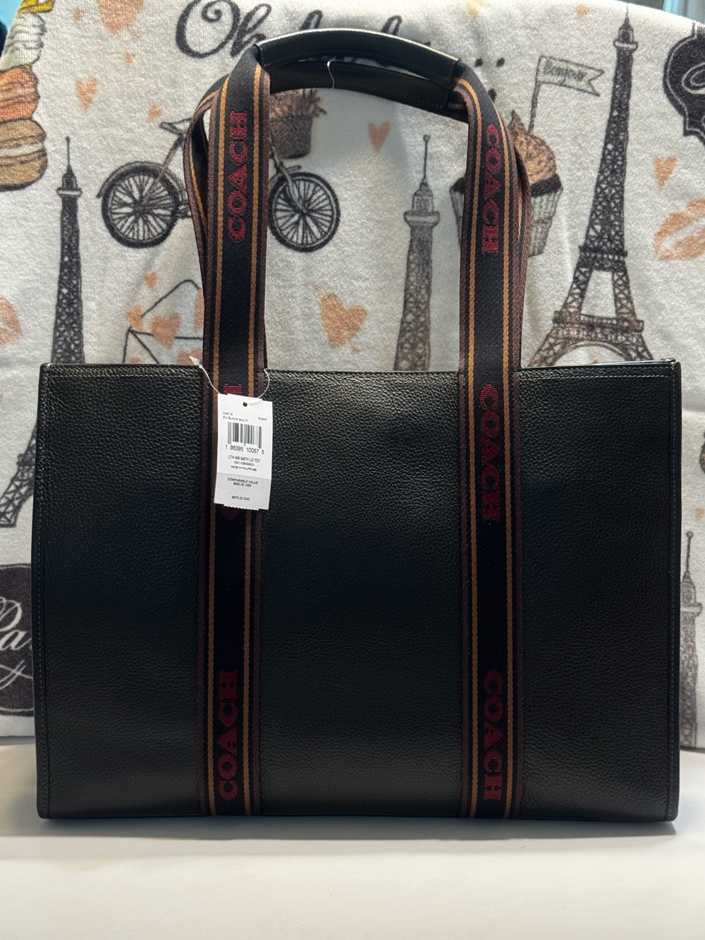Brand new Coach Black Pebbled Leather Tote with Branded Webbing Handles